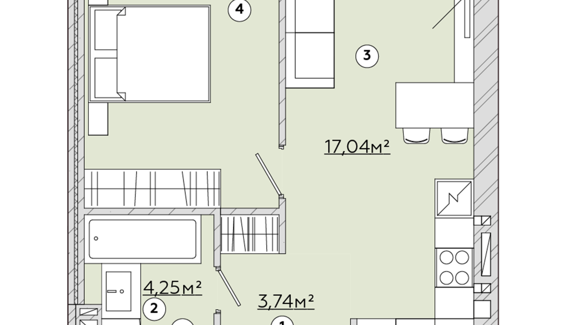 Планировка 1-комнатной квартиры в ЖК Osnova 37.7 м², фото 570170