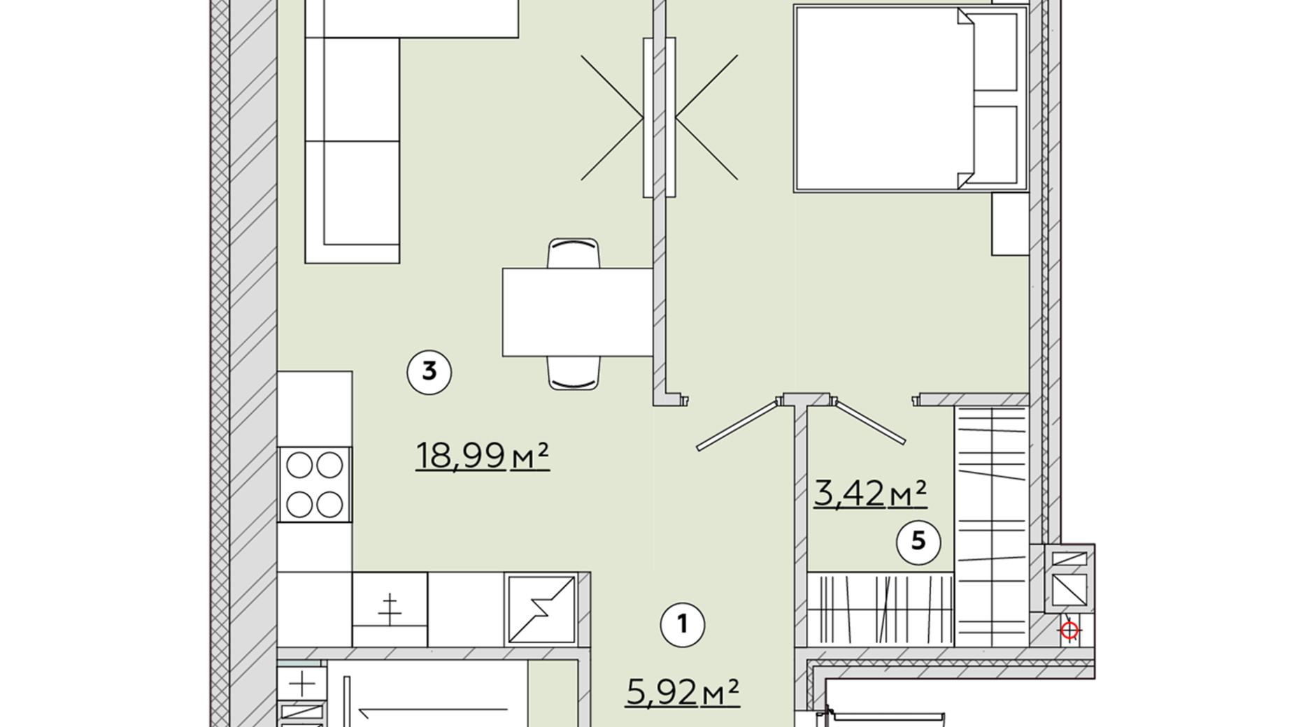 Планировка 1-комнатной квартиры в ЖК Osnova 46 м², фото 570171