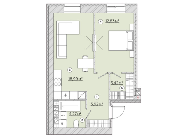 ЖК Osnova: планировка 1-комнатной квартиры 46 м²