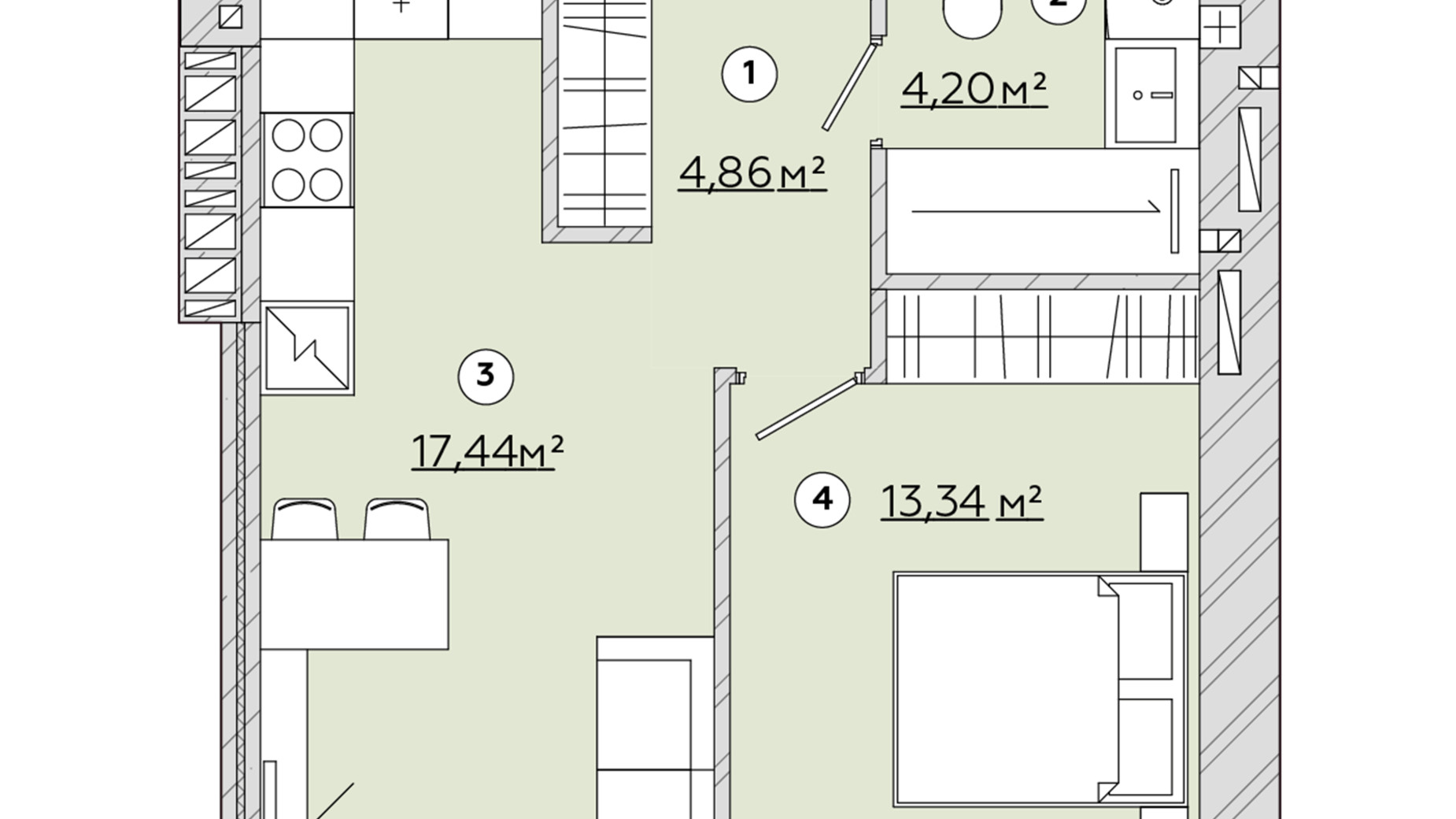 Планування 1-кімнатної квартири в ЖК Osnova 40.22 м², фото 570172