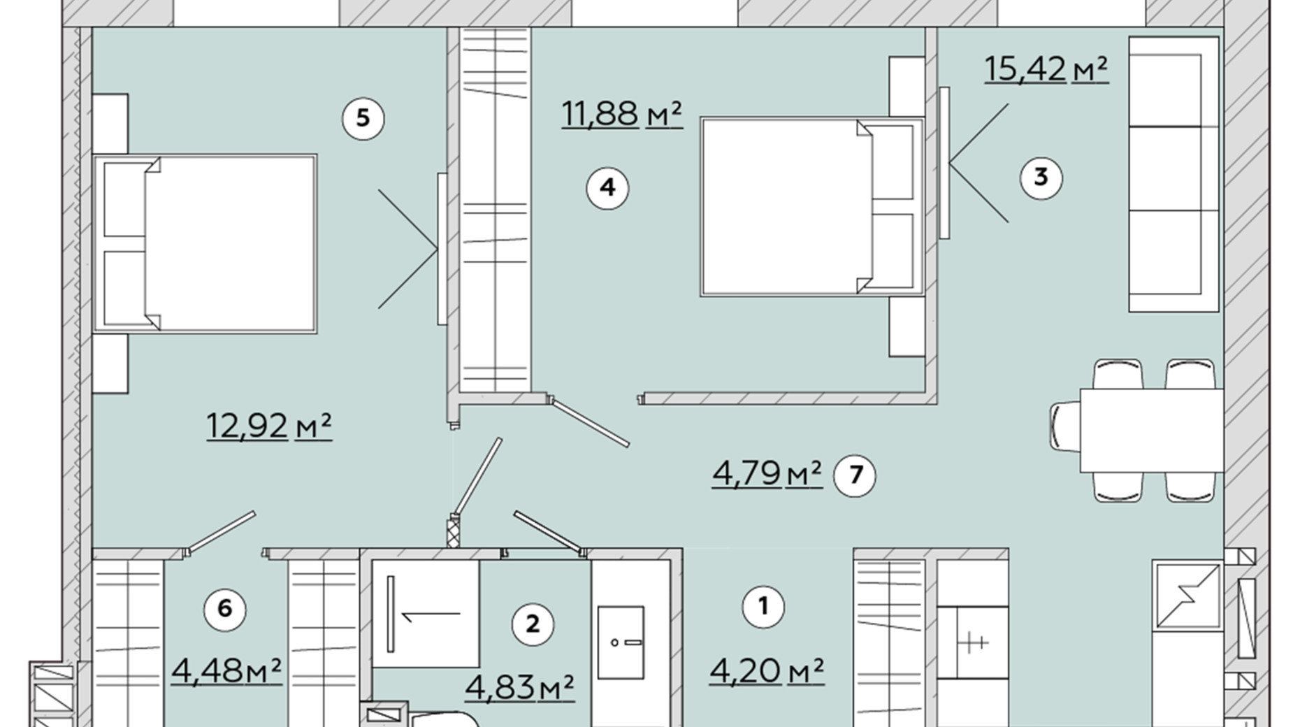 Планування 2-кімнатної квартири в ЖК Osnova 59.69 м², фото 570174