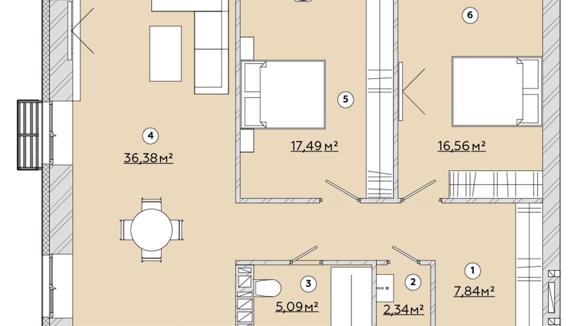 Планировка 3-комнатной квартиры в ЖК Osnova 87.32 м², фото 570177