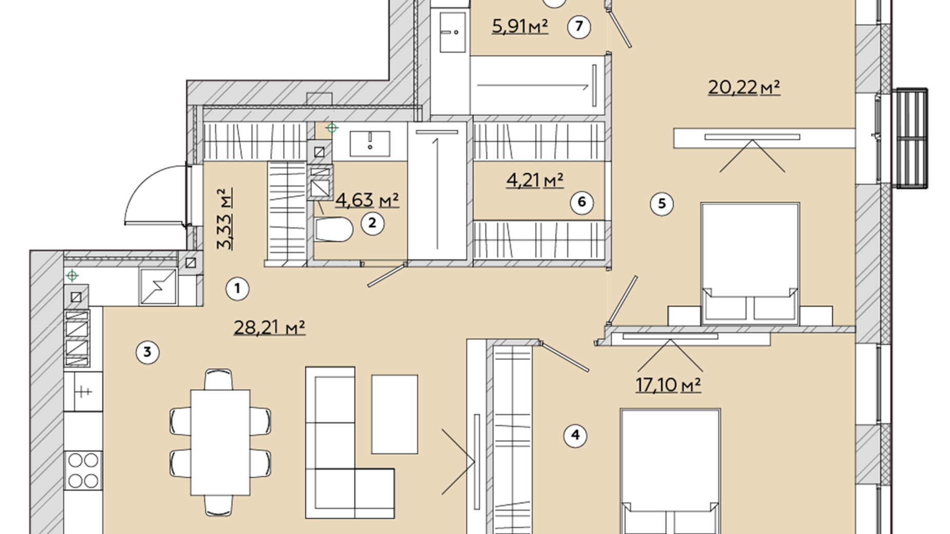 Планування 3-кімнатної квартири в ЖК Osnova 85.06 м², фото 570179