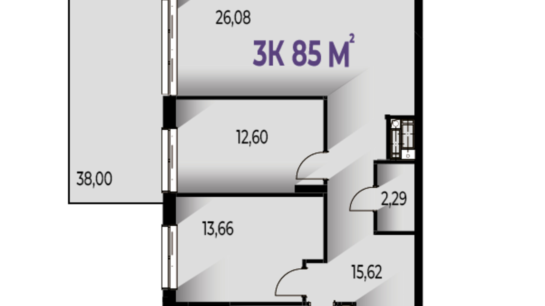 Планування 2-кімнатної квартири в ЖК Trivium 85 м², фото 570214