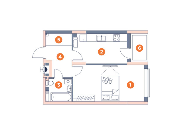 ЖК Orange City: планировка 1-комнатной квартиры 42.32 м²