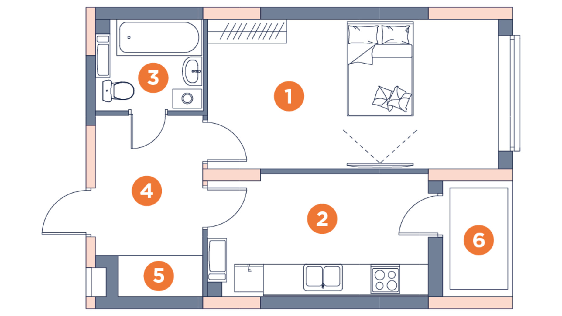 Планування 1-кімнатної квартири в ЖК Orange City 42.84 м², фото 570249