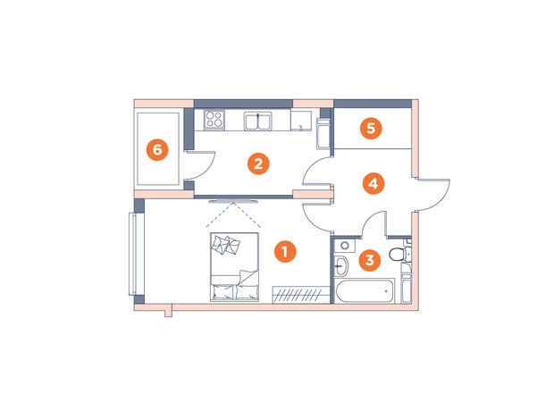 ЖК Orange City: планировка 1-комнатной квартиры 39.88 м²