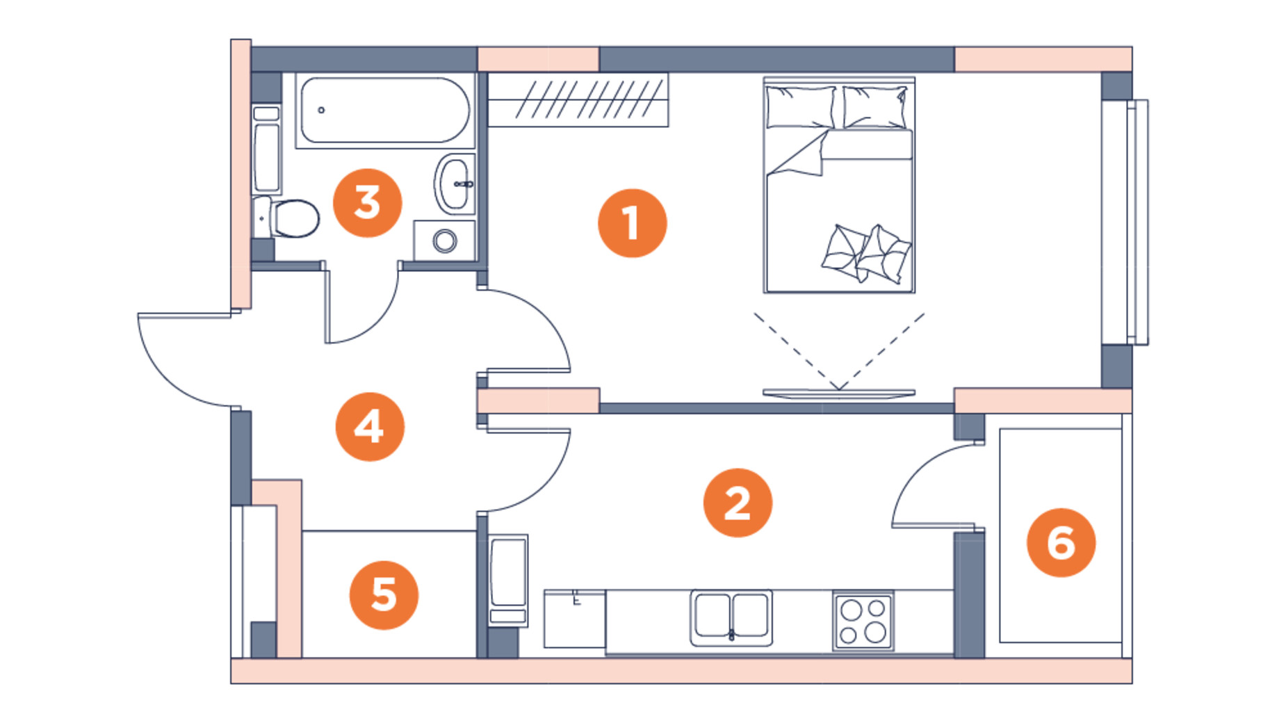 Планировка 1-комнатной квартиры в ЖК Orange City 42.3 м², фото 570254