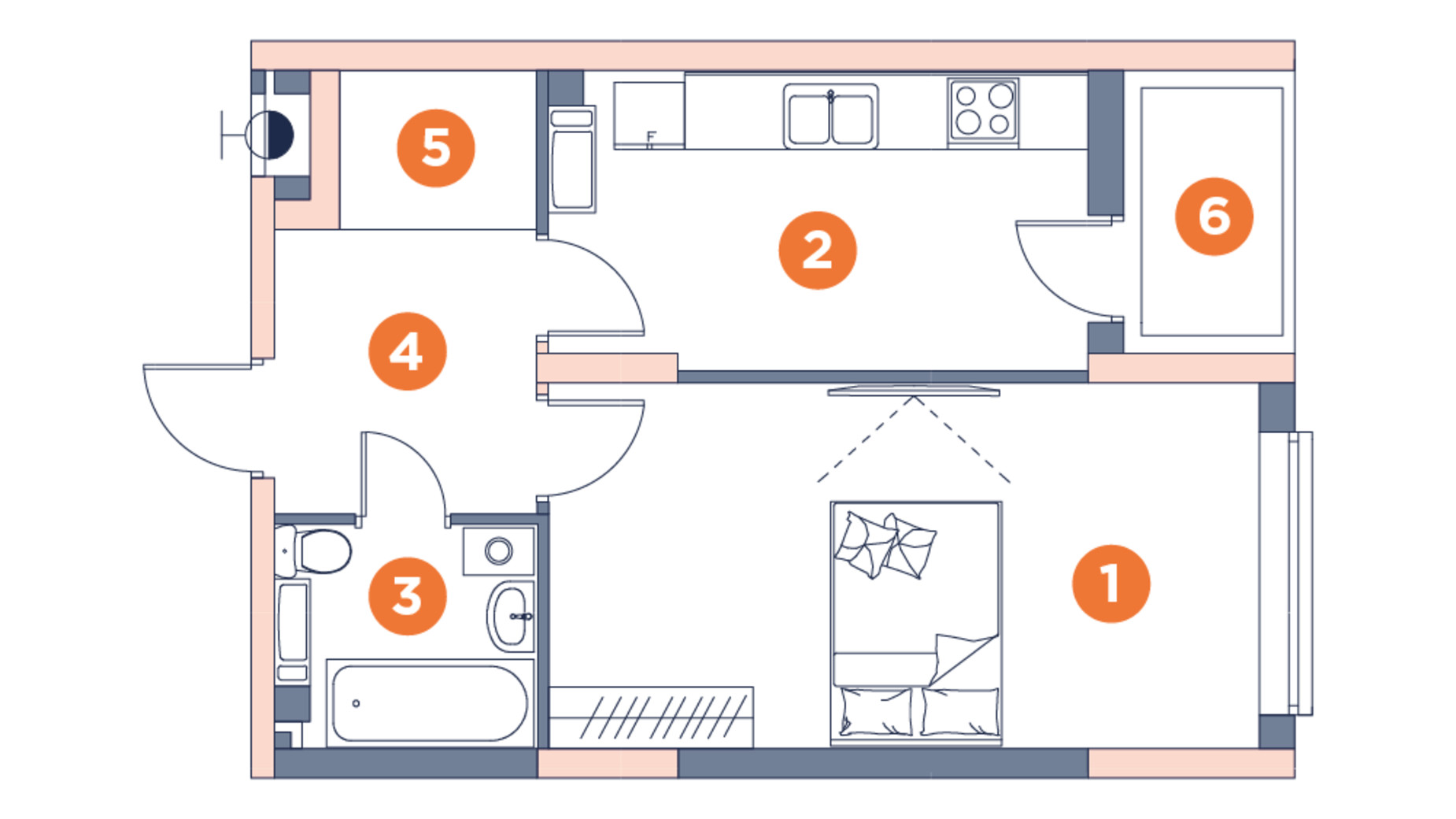 Планування 1-кімнатної квартири в ЖК Orange City 42.44 м², фото 570256