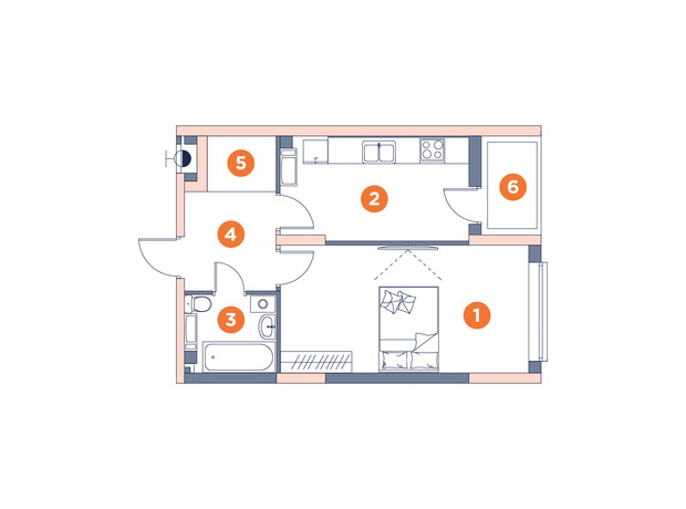 ЖК Orange City: планировка 1-комнатной квартиры 42.44 м²