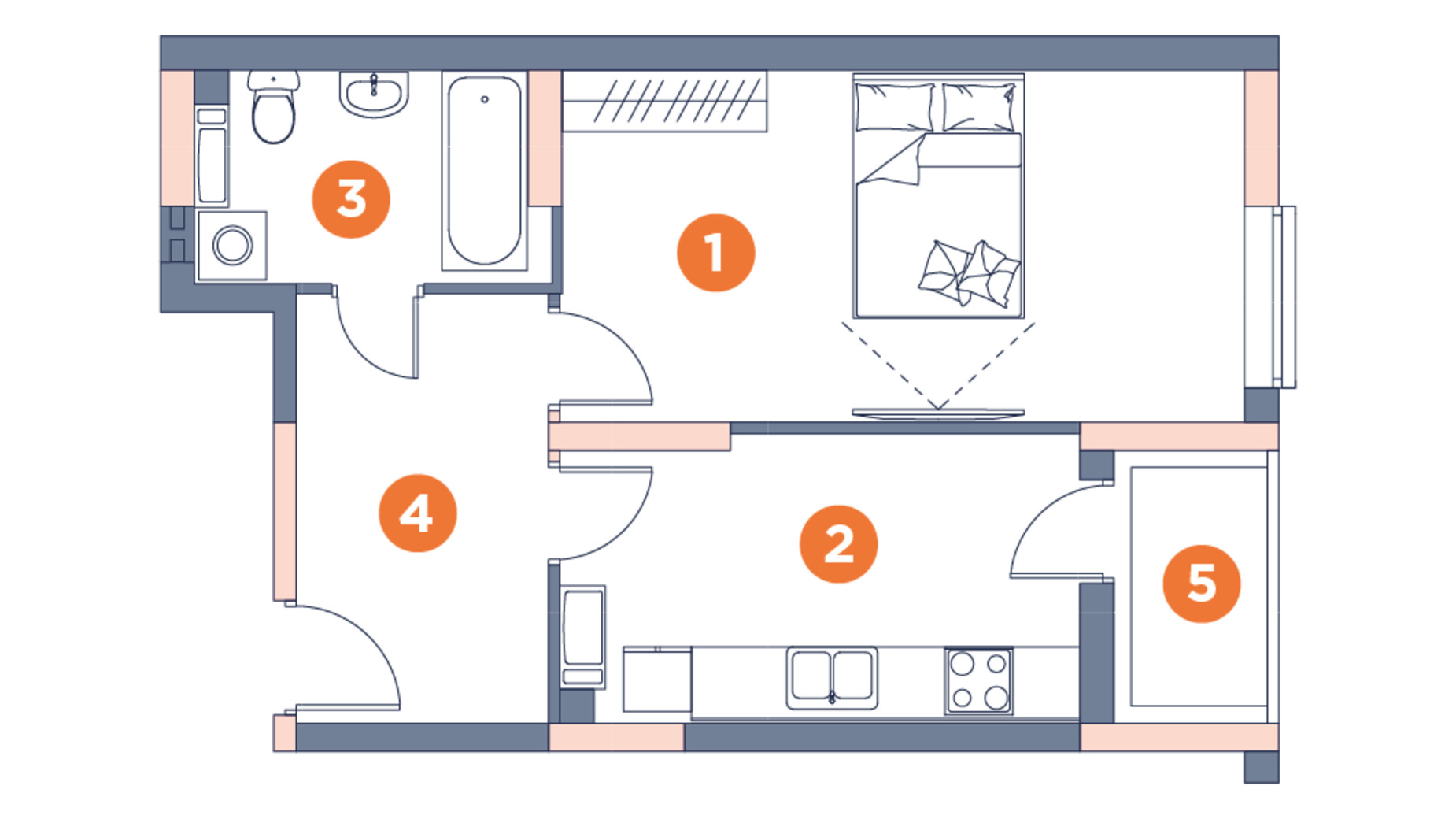 Планировка 1-комнатной квартиры в ЖК Orange City 44.61 м², фото 570260