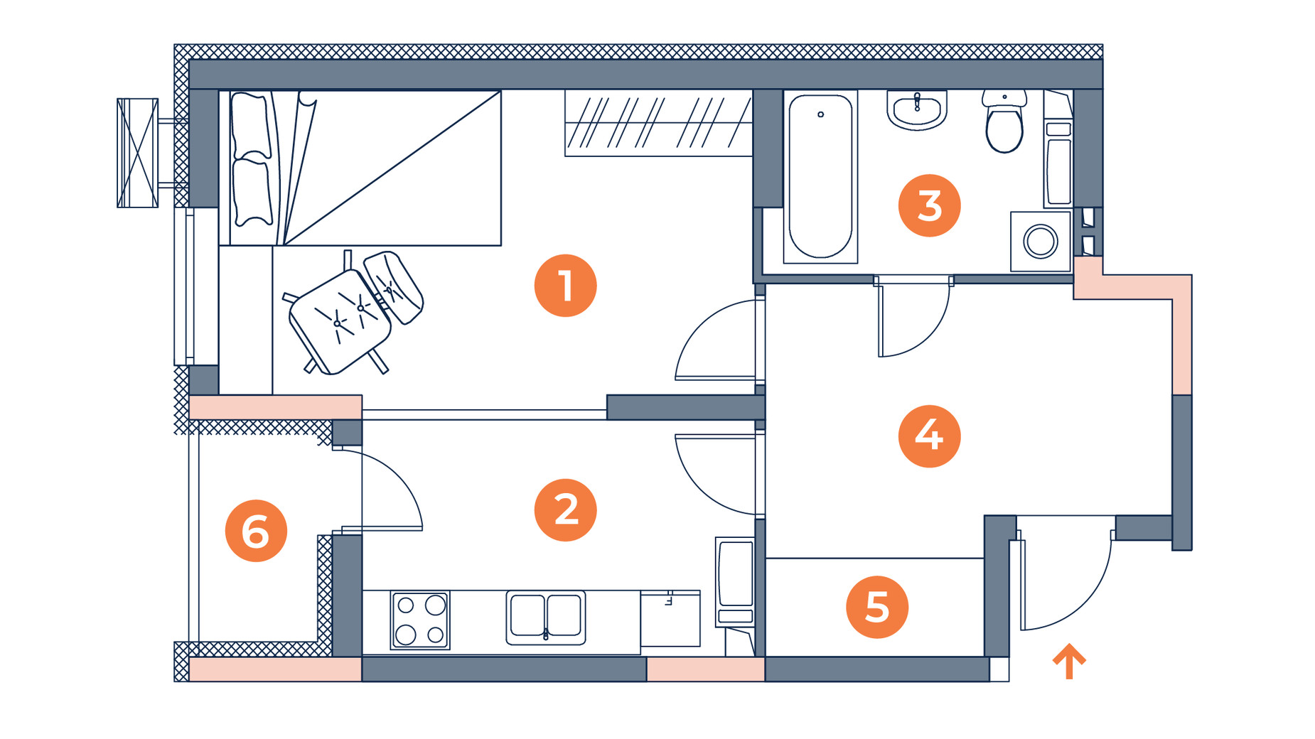 Планування 1-кімнатної квартири в ЖК Orange City 45.43 м², фото 570262