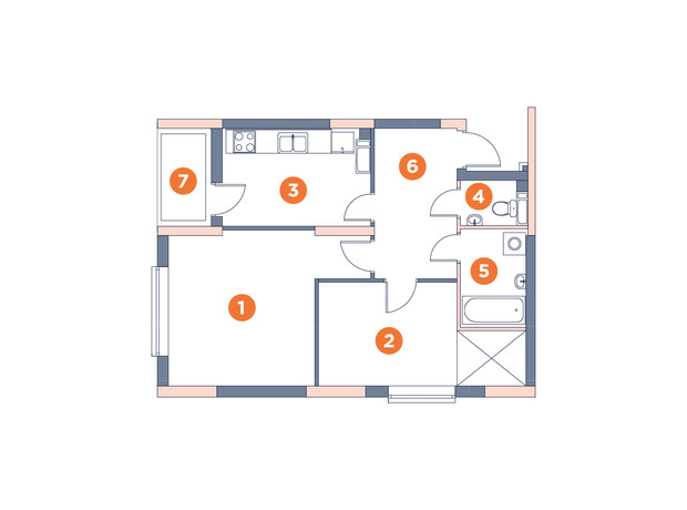 ЖК Orange City: планування 2-кімнатної квартири 57.9 м²