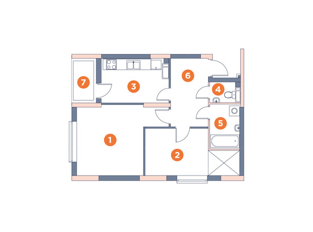 ЖК Orange City: планировка 2-комнатной квартиры 57.9 м²