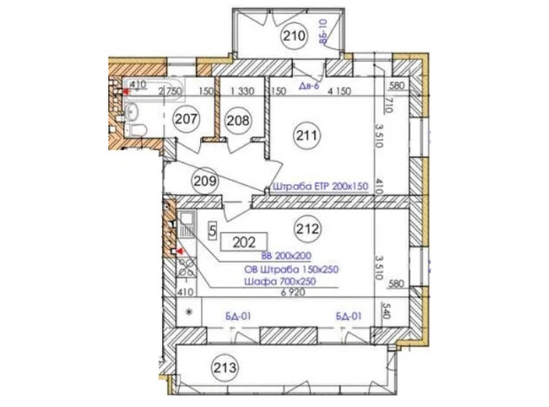 ЖК ул. Шухевича, 9: планировка 1-комнатной квартиры 62.27 м²