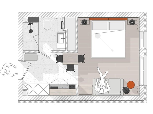 Апарт-отель Praud select: планировка 1-комнатной квартиры 22.7 м²