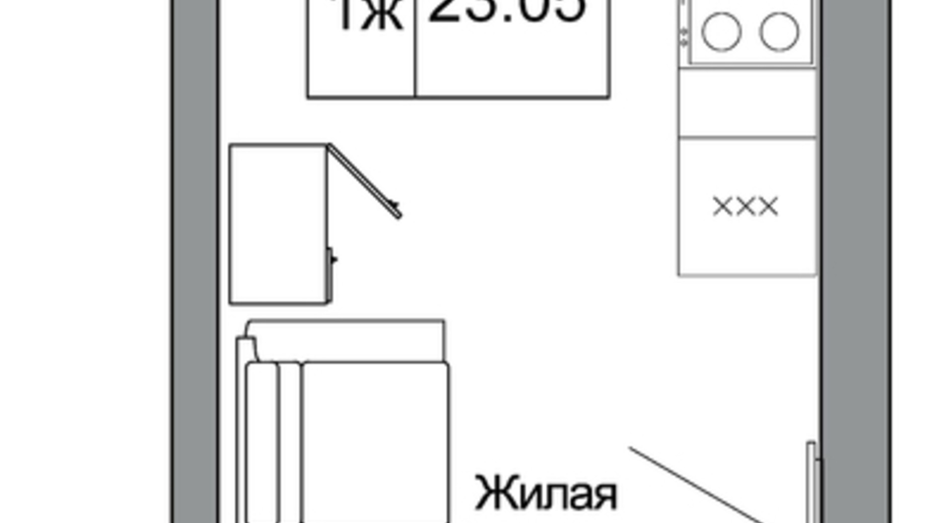 Планировка смарт квартиры в ЖК Artville 23.05 м², фото 570789