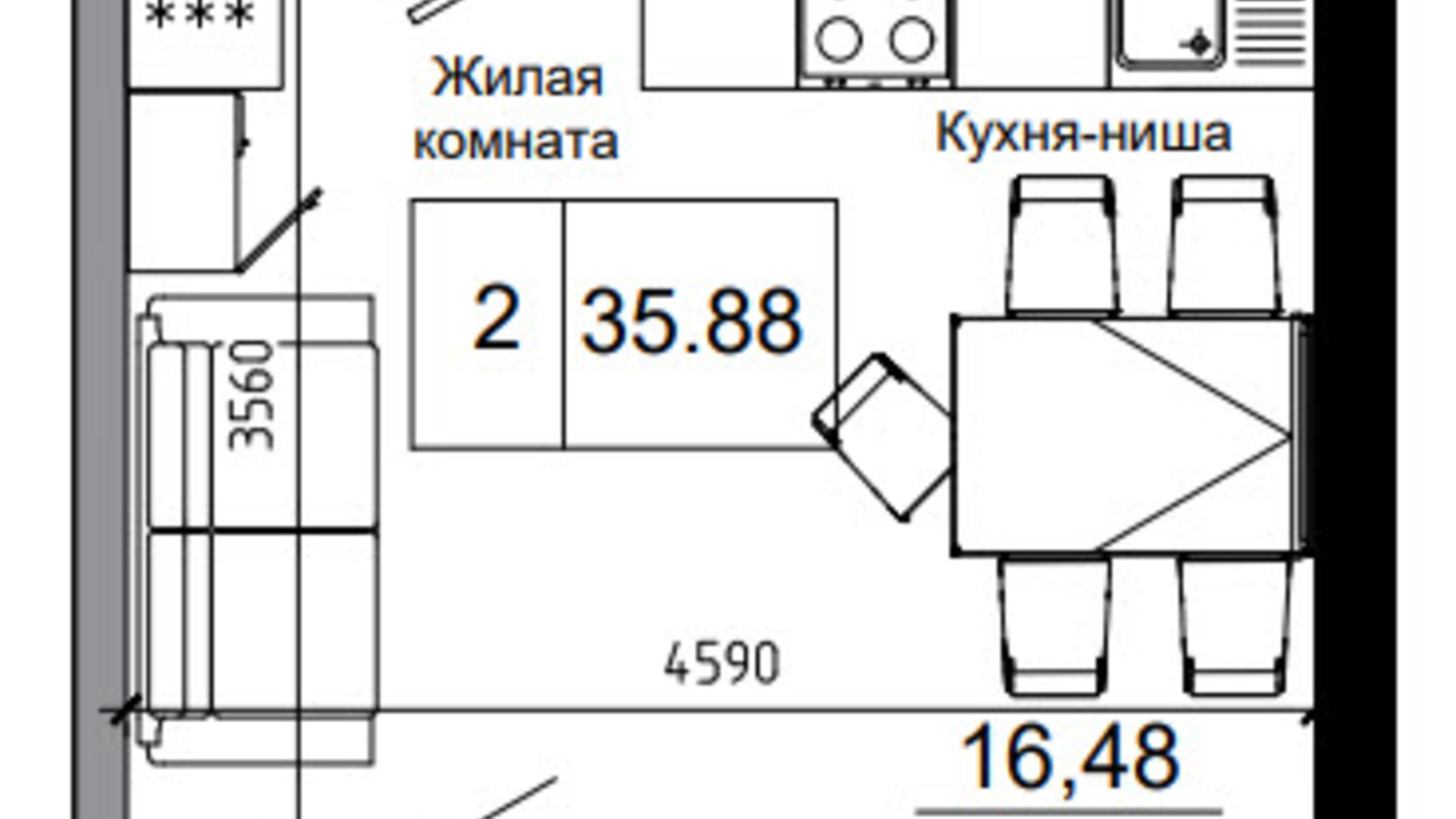 Планировка 1-комнатной квартиры в ЖК Artville 35.88 м², фото 570790