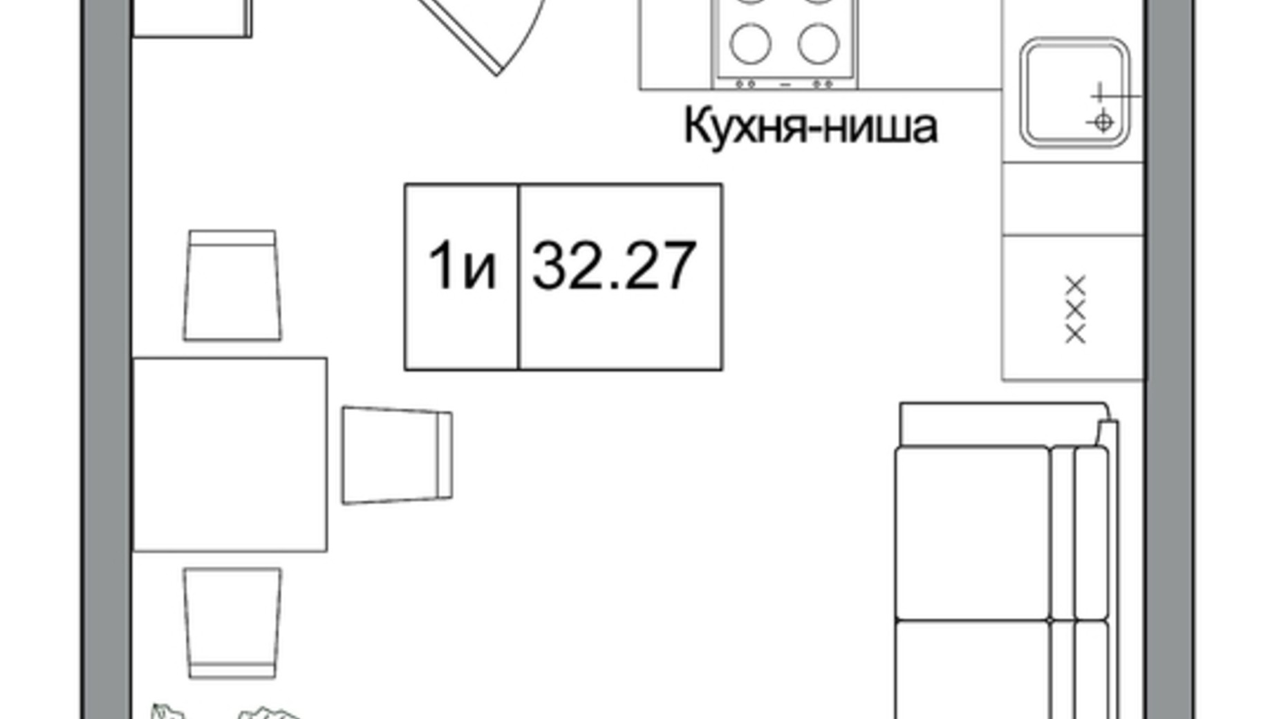 Планування 1-кімнатної квартири в ЖК Artville 32.27 м², фото 570791