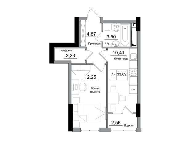 ЖК Artville: планировка 1-комнатной квартиры 35.82 м²