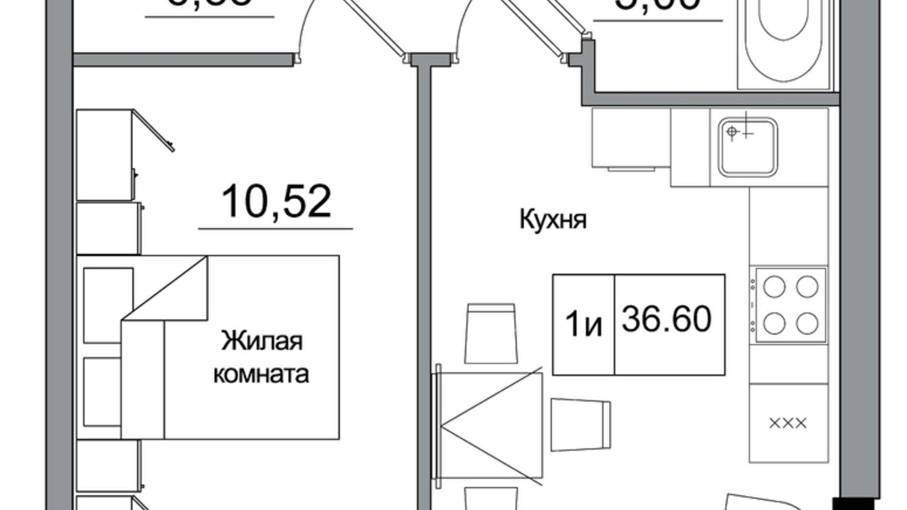 Планування смарт квартири в ЖК Artville 36.6 м², фото 570796