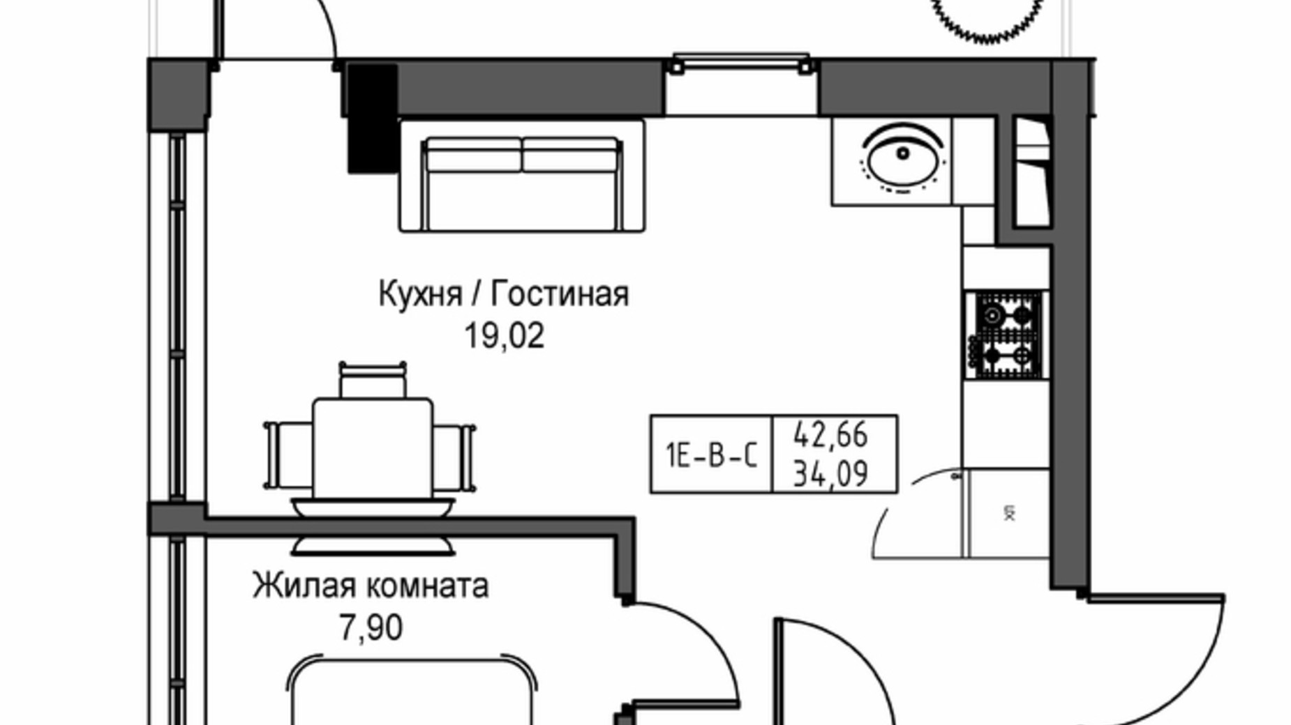 Планировка 1-комнатной квартиры в ЖК Artville 32.5 м², фото 570800