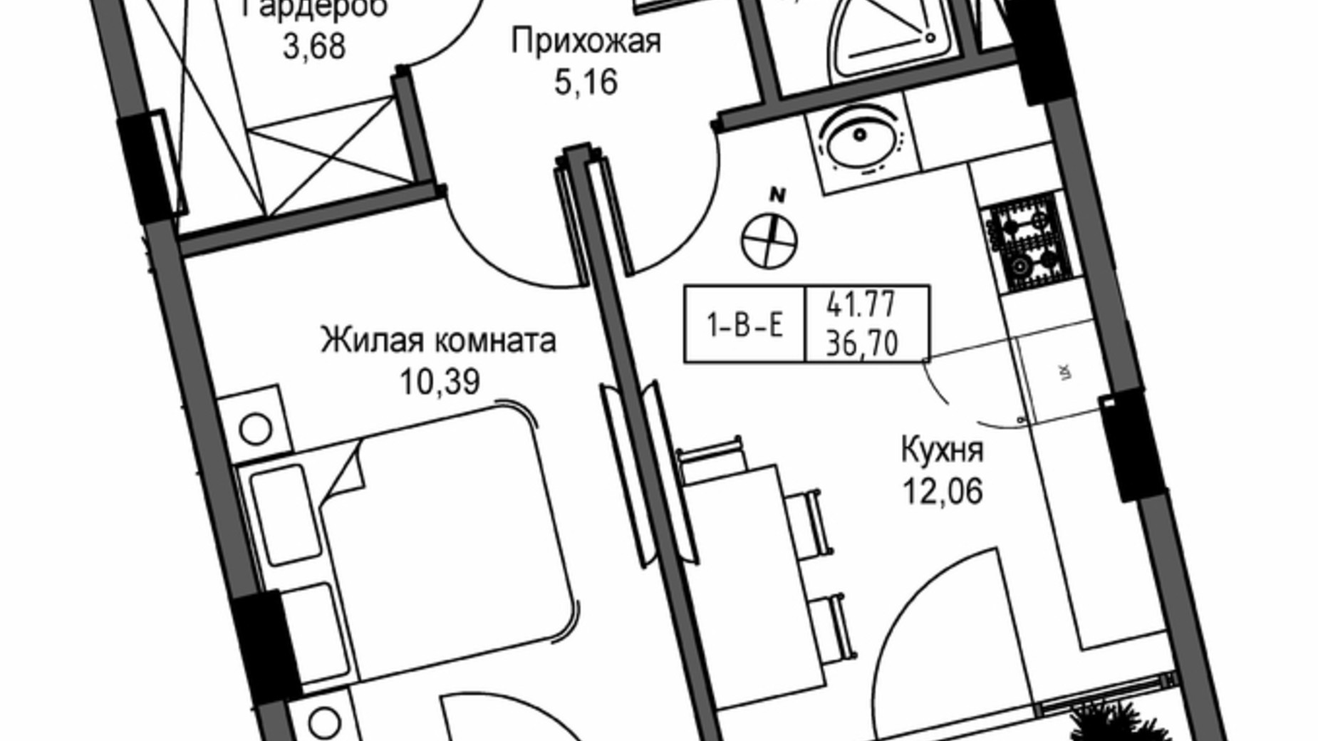 Планування 1-кімнатної квартири в ЖК Artville 43.01 м², фото 570805