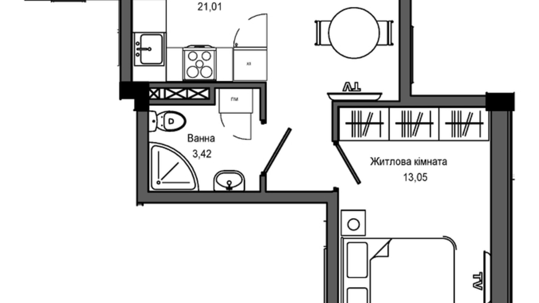 Планування 1-кімнатної квартири в ЖК Artville 50 м², фото 570809