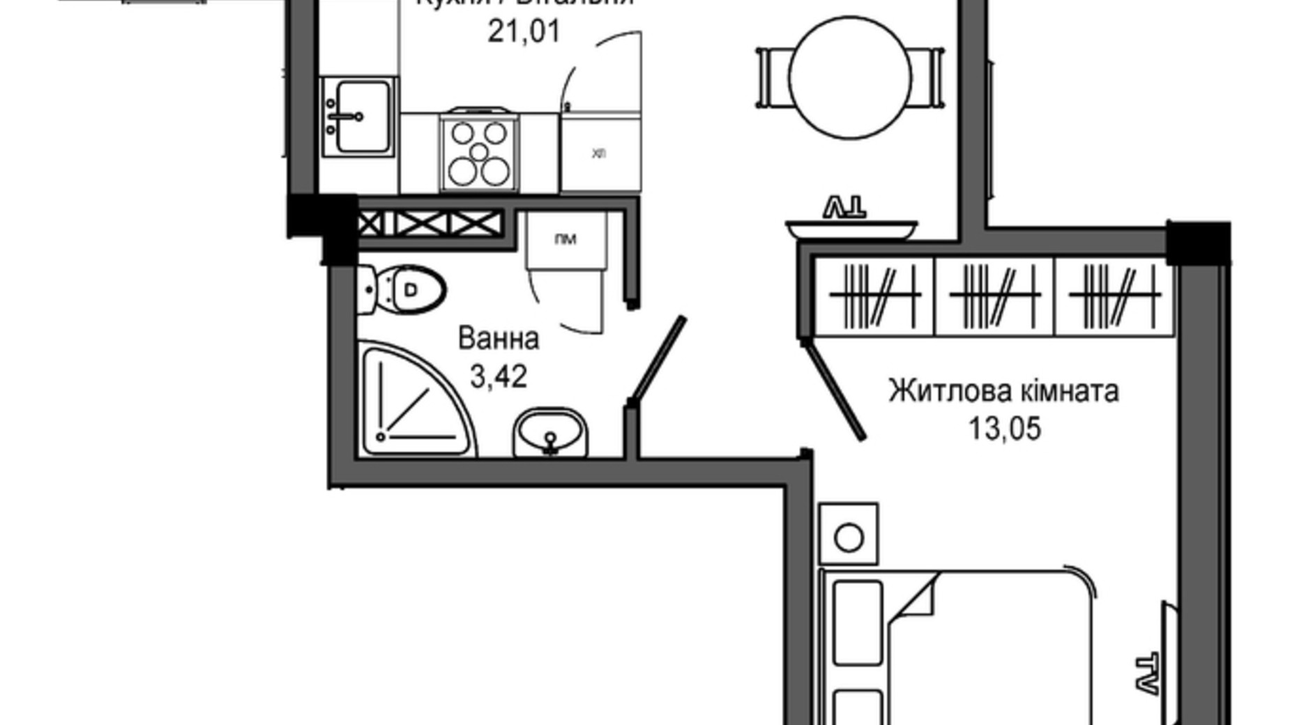 Планировка 1-комнатной квартиры в ЖК Artville 50 м², фото 570813