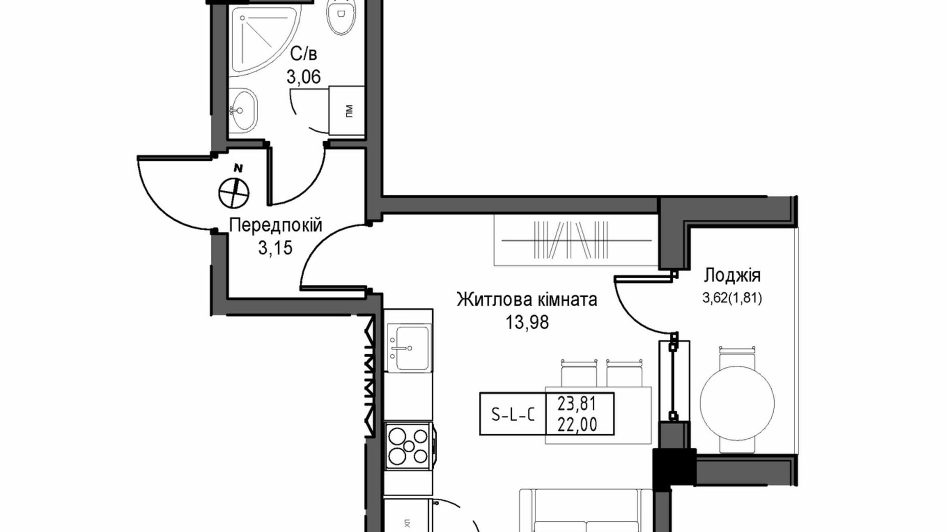 Планування смарт квартири в ЖК Artville 23.81 м², фото 570830