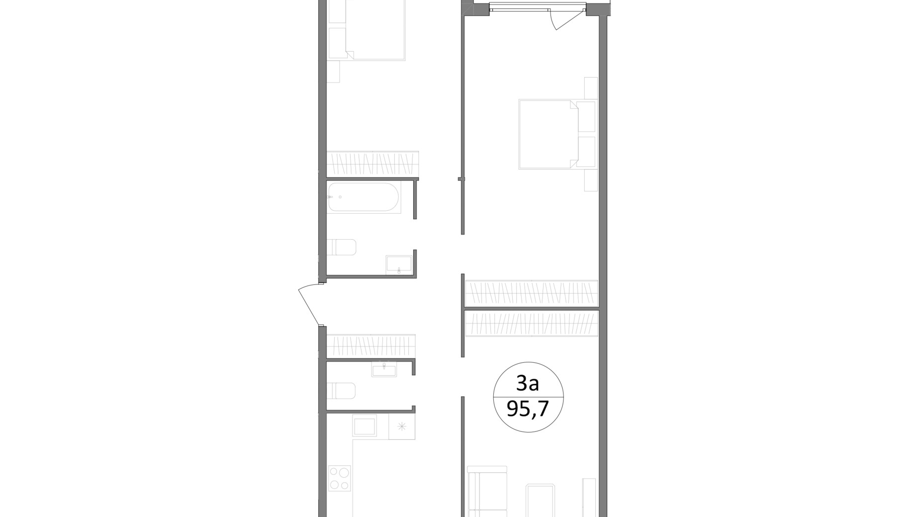 Планировка 3-комнатной квартиры в ЖК Гринвуд-2 97 м², фото 570848