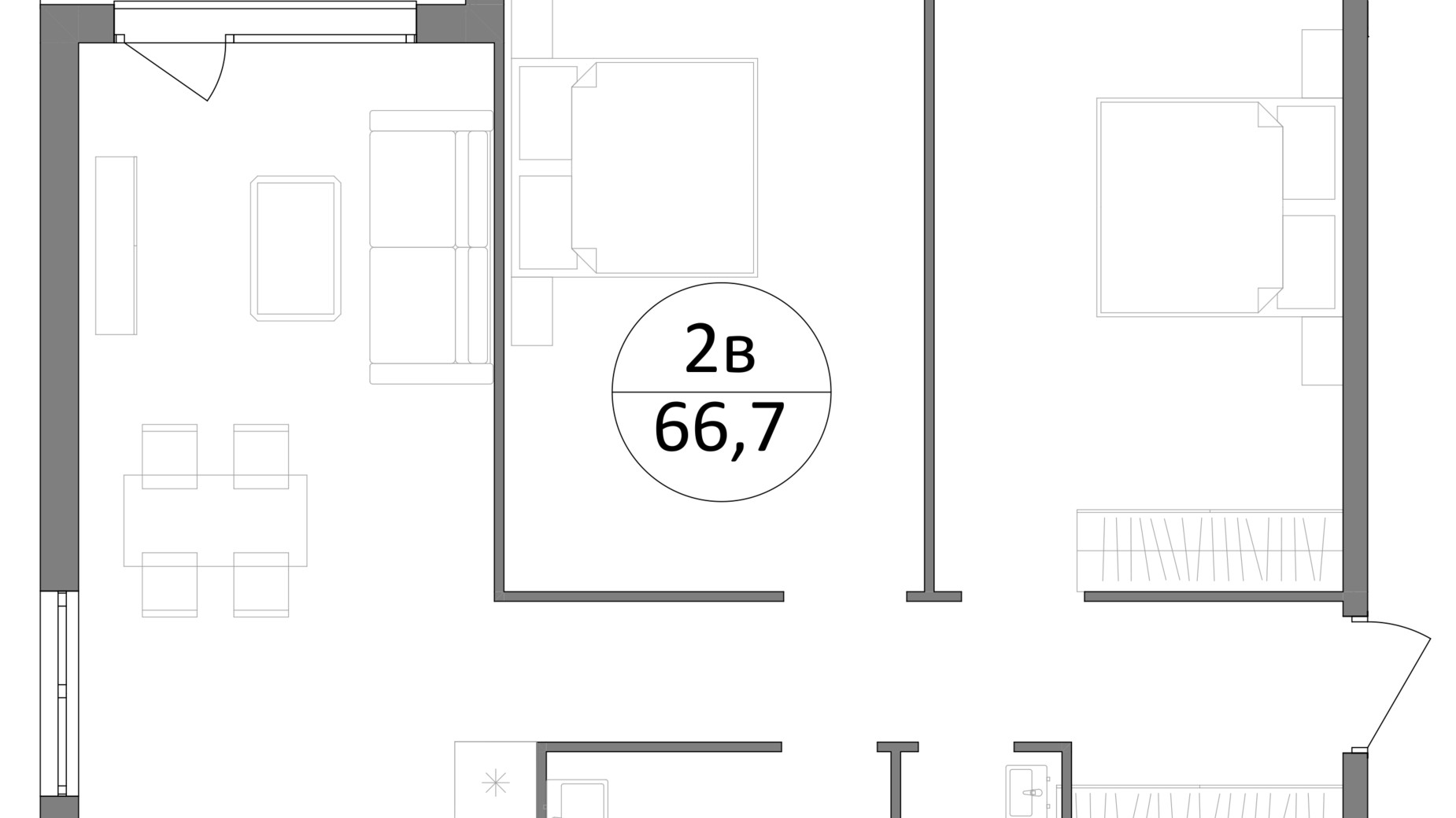 Планування 2-кімнатної квартири в ЖК Грінвуд-2 66.7 м², фото 570849
