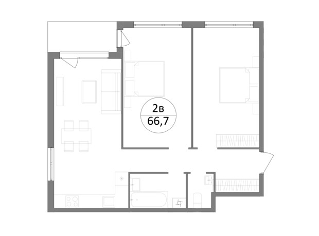 ЖК Грінвуд-2: планування 2-кімнатної квартири 66.7 м²