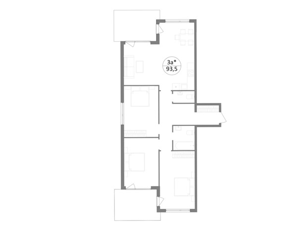 ЖК Гринвуд-2: планировка 3-комнатной квартиры 93.4 м²