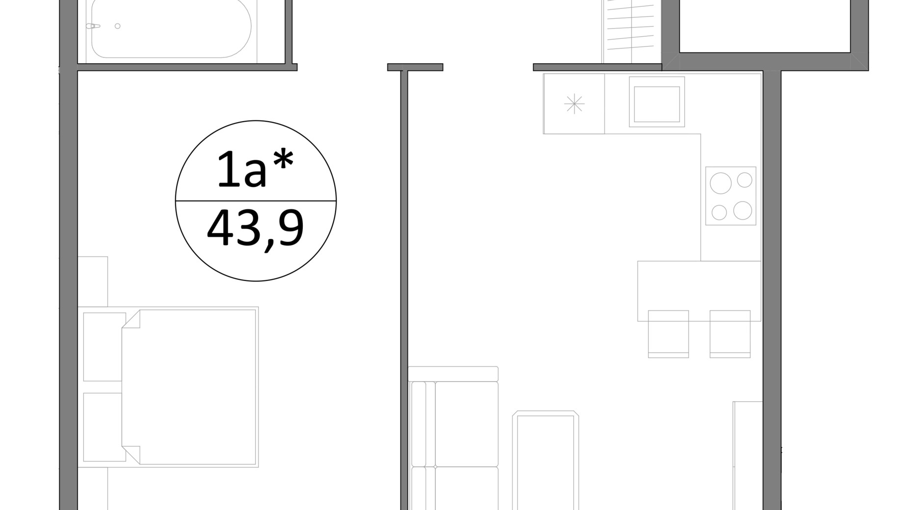 Планування 1-кімнатної квартири в ЖК Грінвуд-2 43.8 м², фото 570852