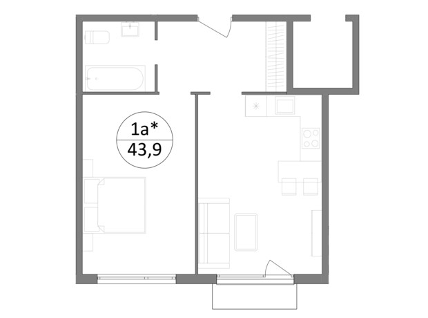 ЖК Грінвуд-2: планування 1-кімнатної квартири 43.8 м²