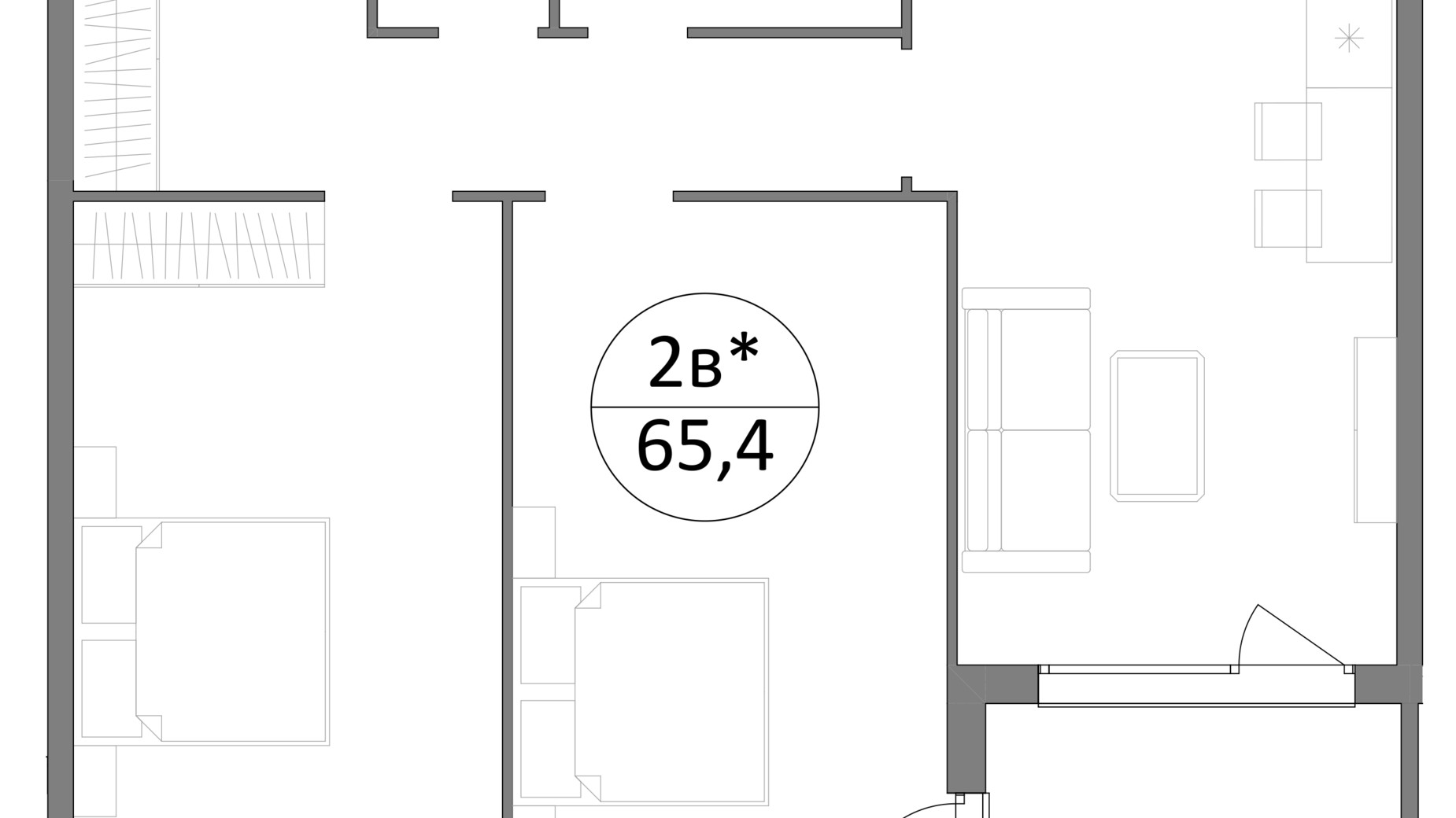 Планування 2-кімнатної квартири в ЖК Грінвуд-2 65.4 м², фото 570863