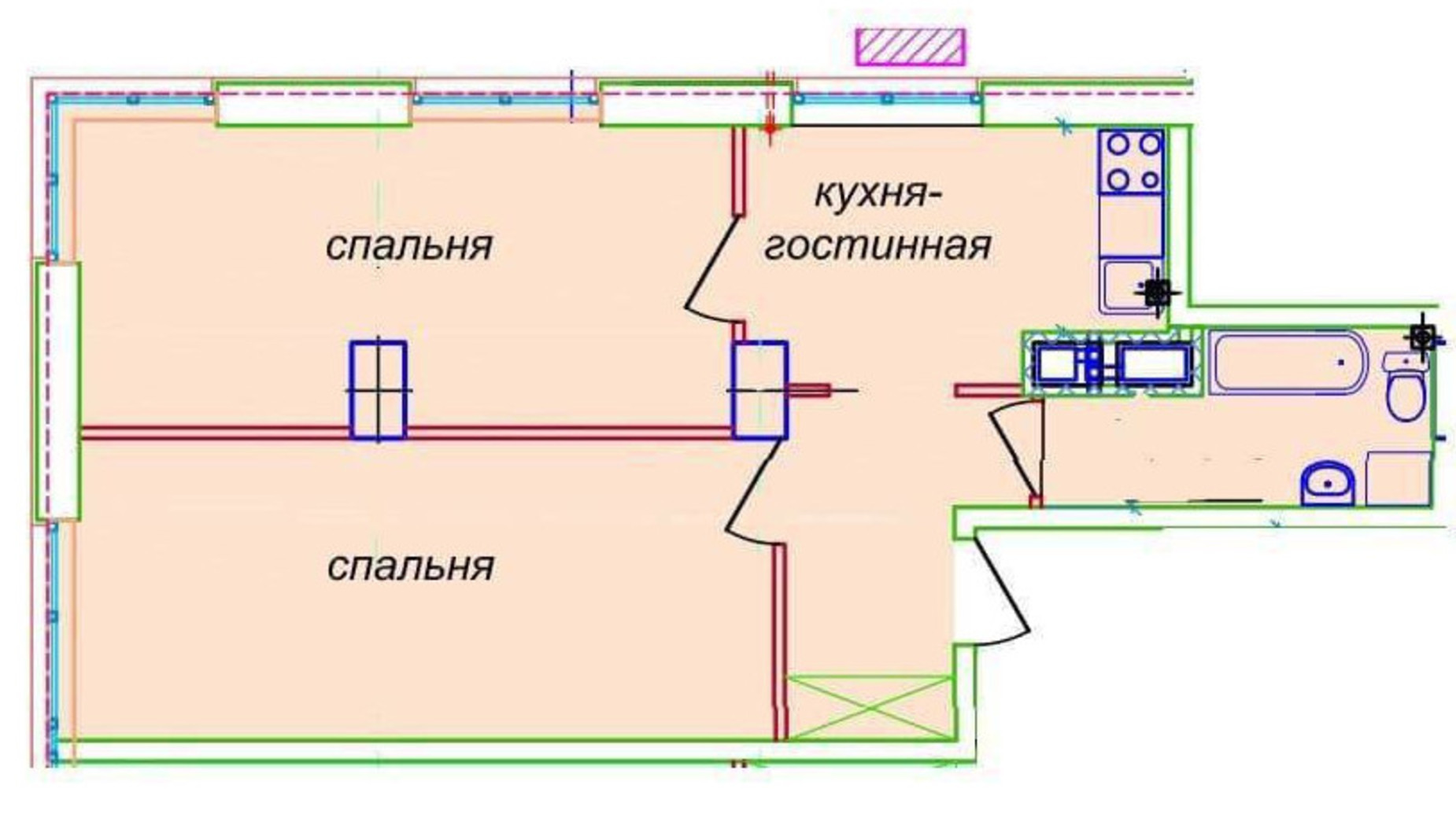 Планировка свободная планировка квартиры в ЖК Миронова 58.48 м², фото 571008