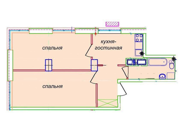 ЖК Миронова: свободная планировка квартиры 58.48 м²