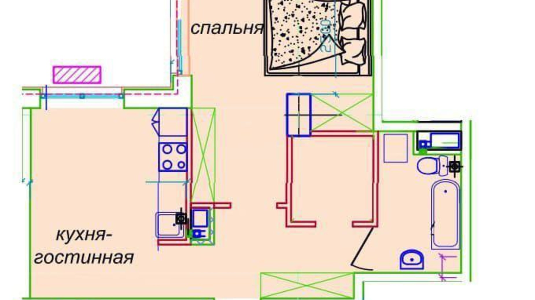 Планировка свободная планировка квартиры в ЖК Миронова 44.7 м², фото 571009