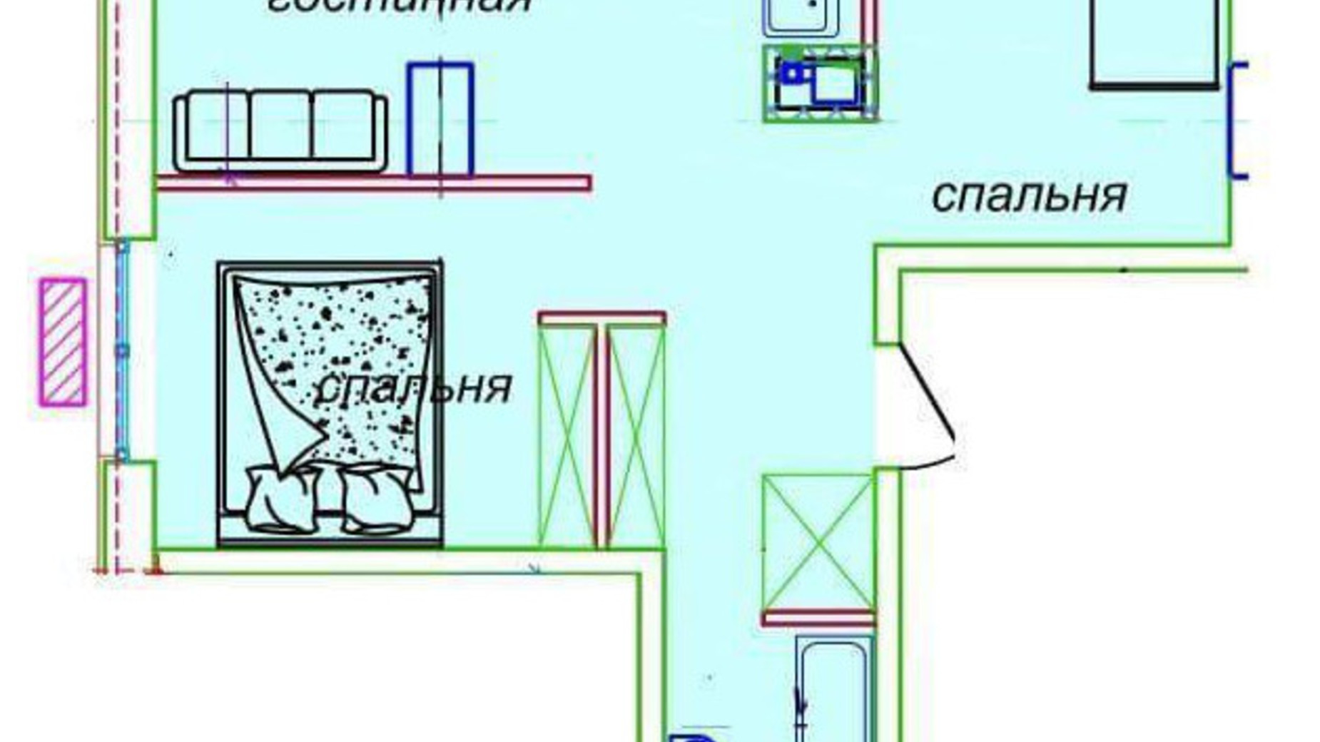 Планировка свободная планировка квартиры в ЖК Миронова 50.78 м², фото 571011