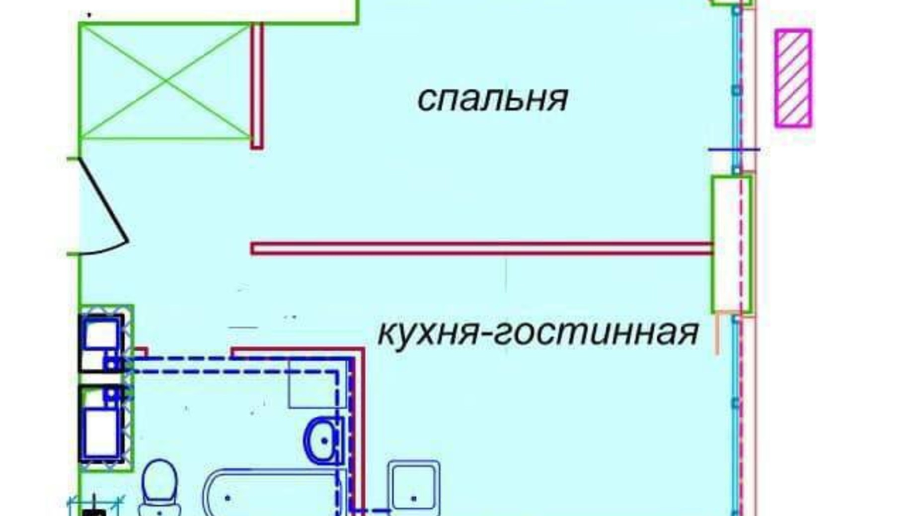 Планировка свободная планировка квартиры в ЖК Миронова 35.7 м², фото 571013