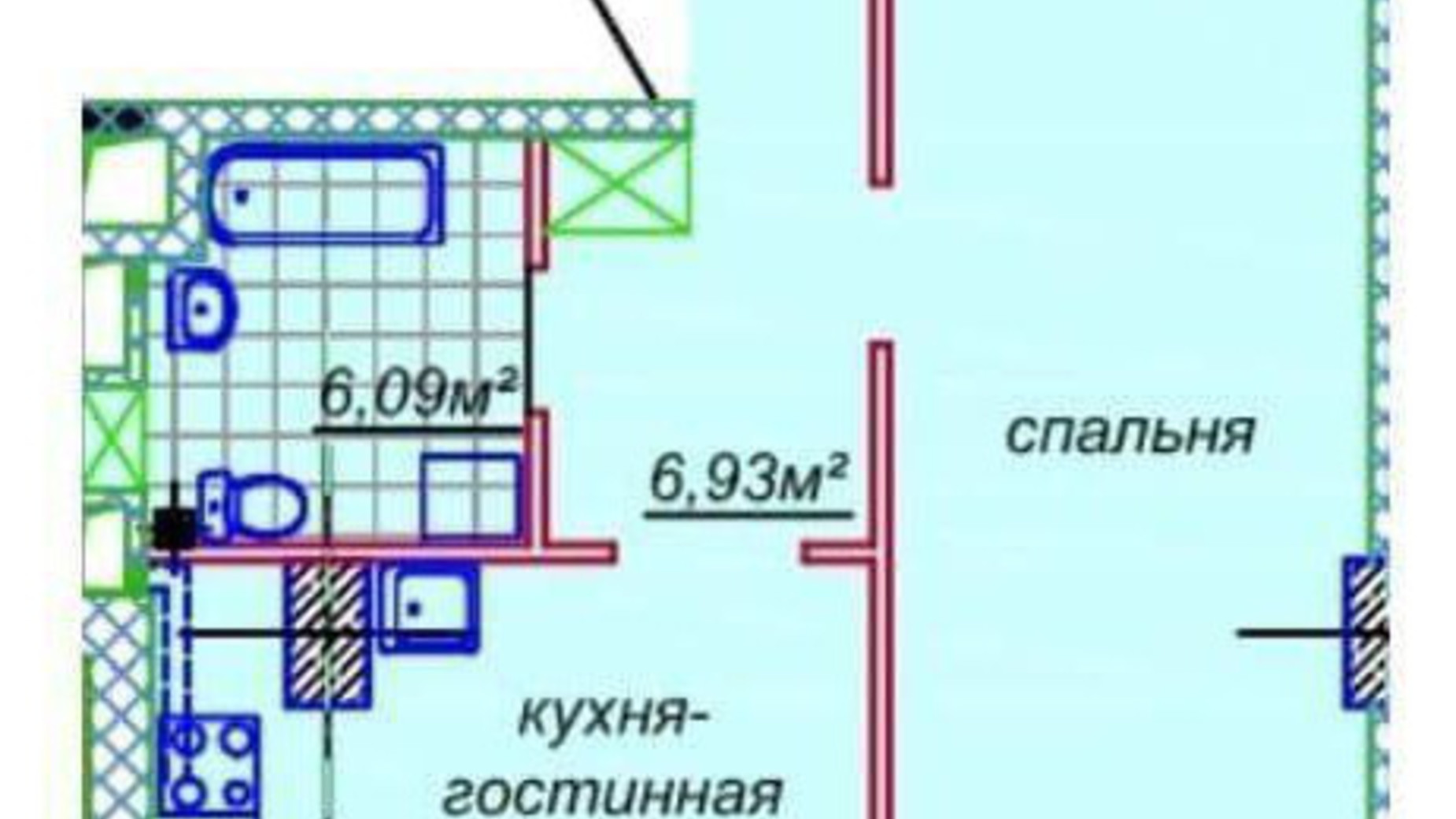 Планировка свободная планировка квартиры в ЖК Миронова 58.23 м², фото 571014