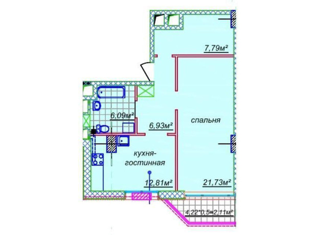 ЖК Миронова: свободная планировка квартиры 58.23 м²