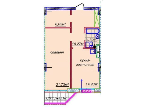 ЖК Миронова: свободная планировка квартиры 60.13 м²