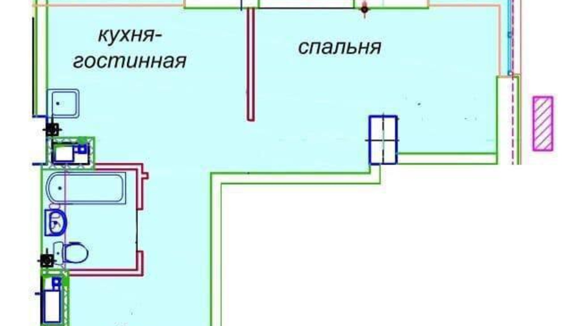 Планировка свободная планировка квартиры в ЖК Миронова 35.58 м², фото 571019