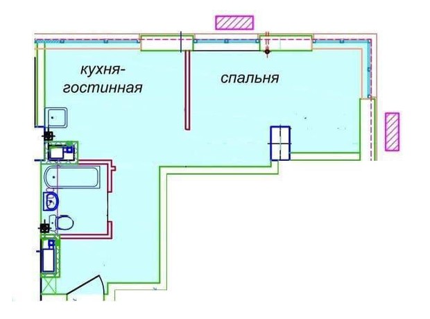 ЖК Миронова: свободная планировка квартиры 35.58 м²