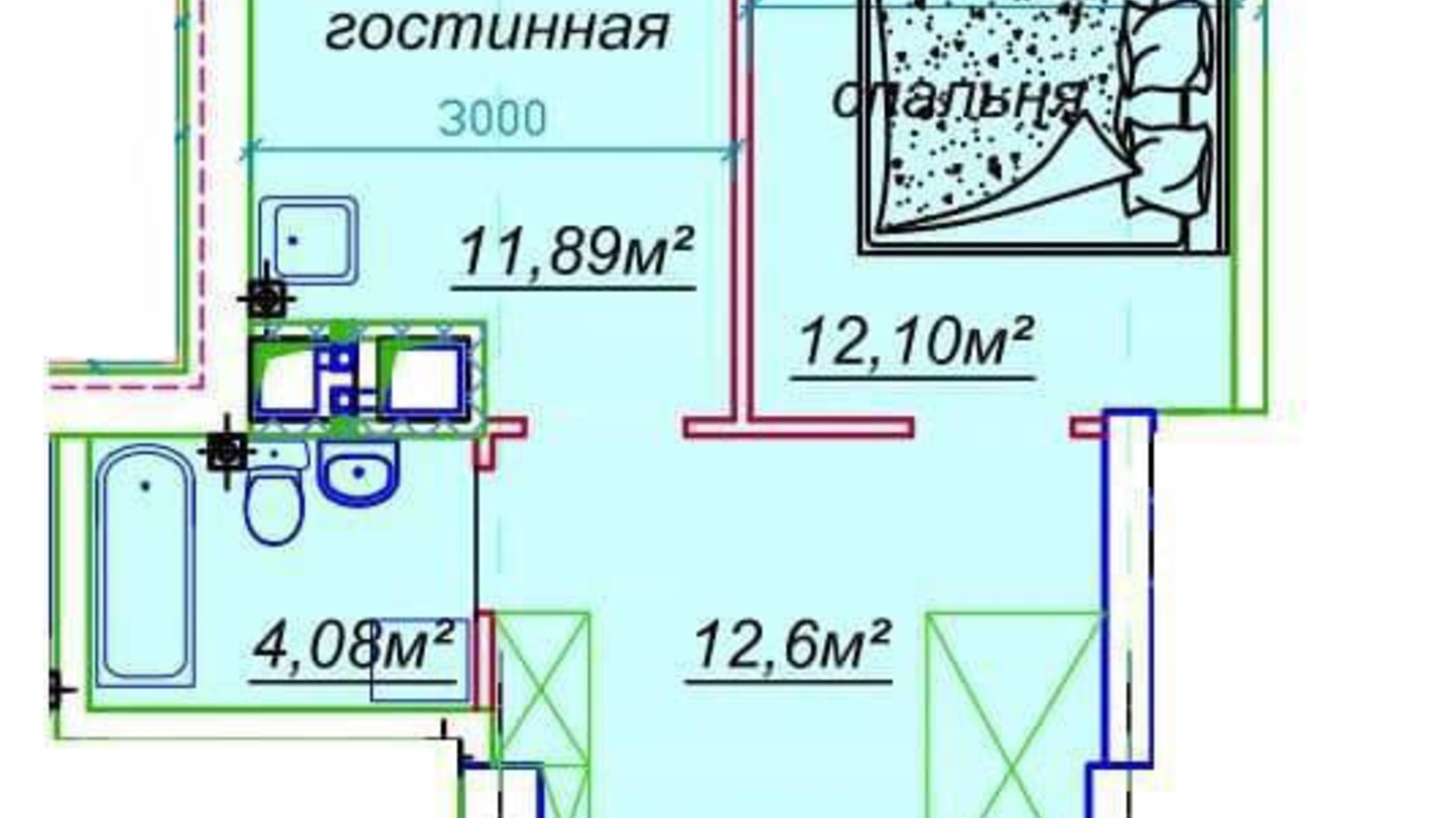 Планировка свободная планировка квартиры в ЖК Миронова 41.37 м², фото 571021