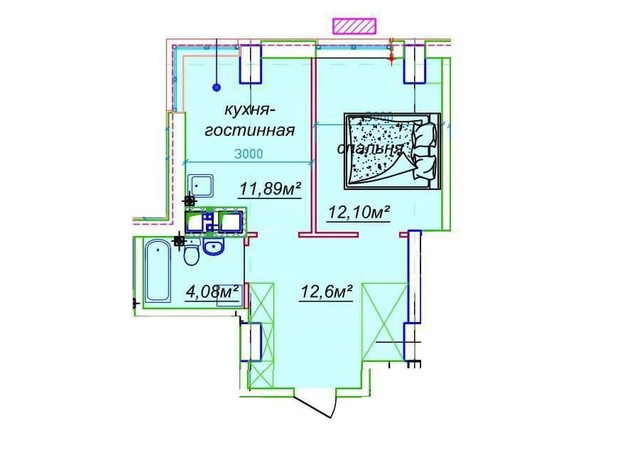 ЖК Миронова: свободная планировка квартиры 41.37 м²