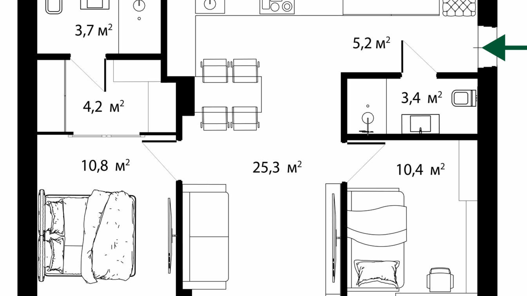 Планування 2-кімнатної квартири в ЖК Sherwood 61 м², фото 571038